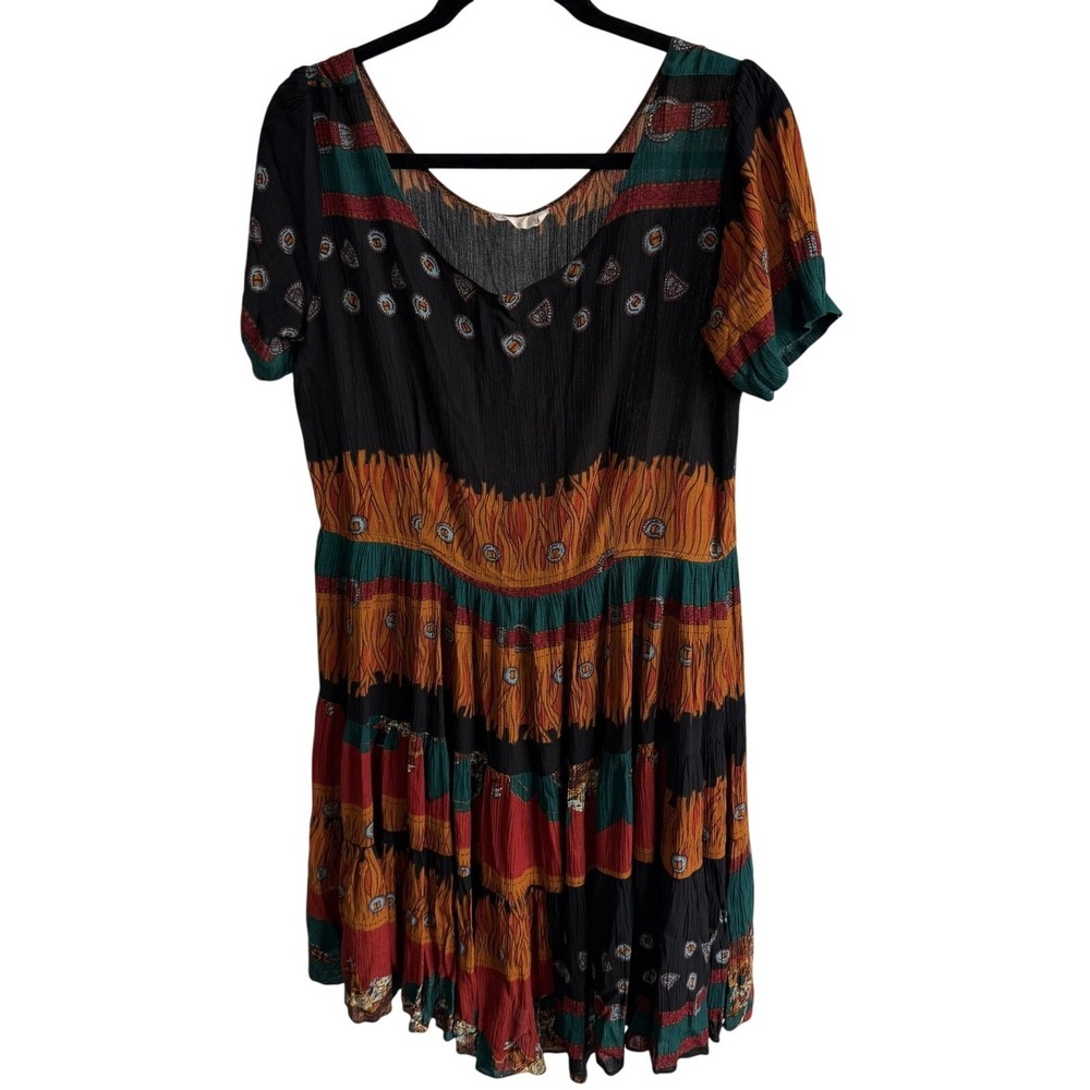 Vintage Marrika Nakk Dress Short Black Boho Aztec Size XL